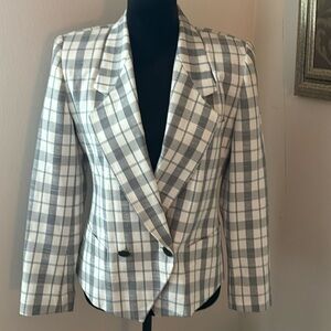Karen‎ Ellis plaid black white blazer suit jacket sz 6
